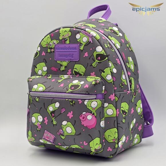 Loungefly Nickelodeon Invader Zim GIR Snacks & Pig AOP Mini Backpack Bag New - Picture 3 of 5